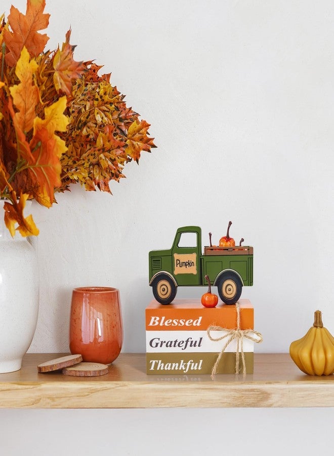 Olanrun Thanksgiving Decorations, 9 Pcs Handicrafts Wooden Thanksgiving Table Decor with 3 Books, 3D Truck, 5 Pumpkins for Indoor Office Home Table Centerpieces Kitchen Tiered Tray Mantel, Fall Decor - Image 4